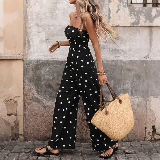 Womens Retro Polka-Dot Jumpsuit