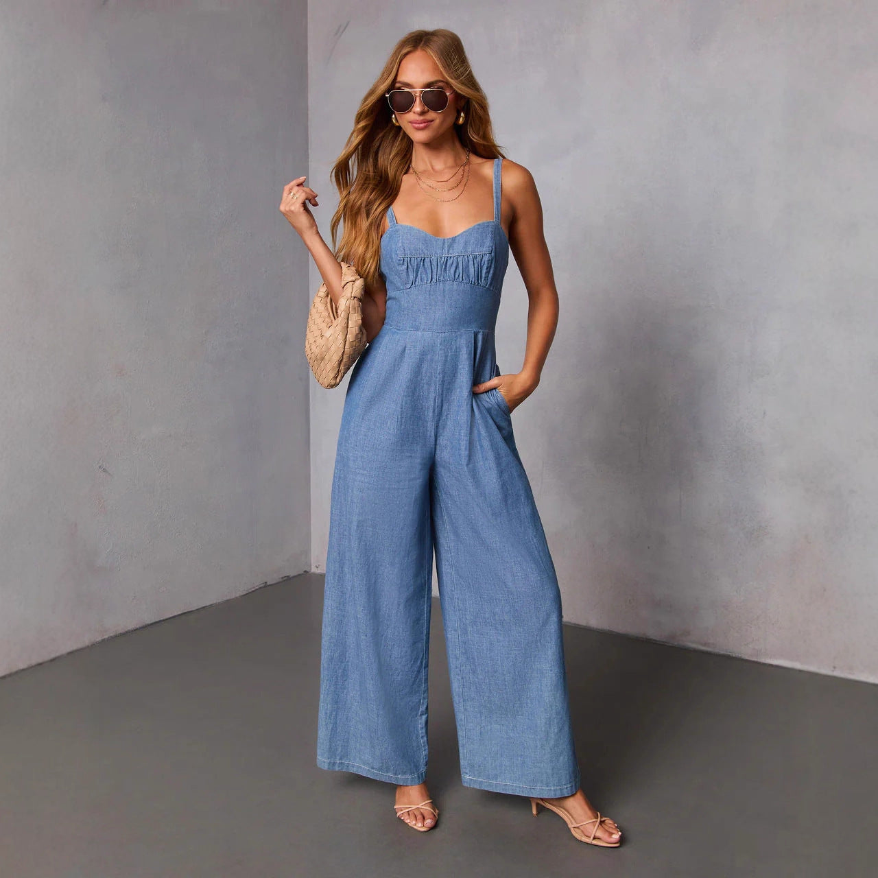 Solid-color Workwear Jumpsuit