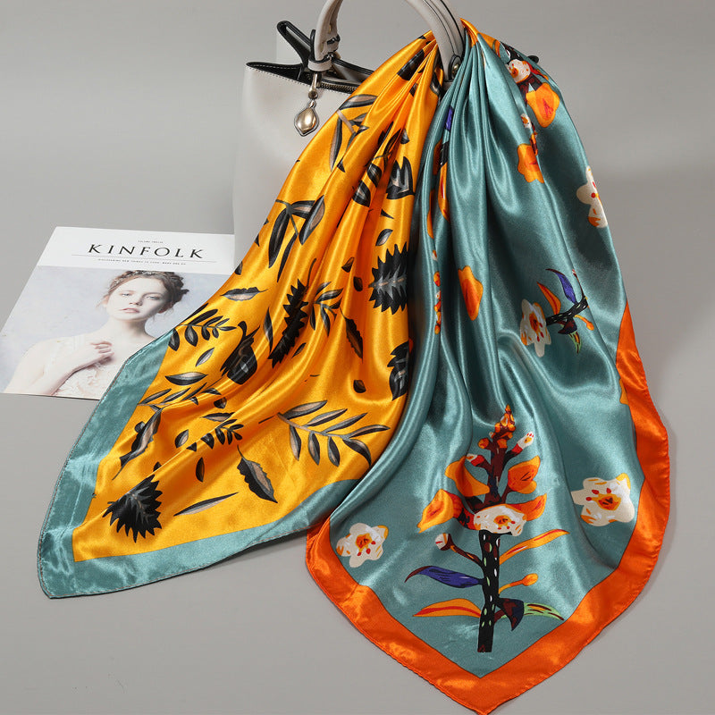 Floral Satin Square Scarf