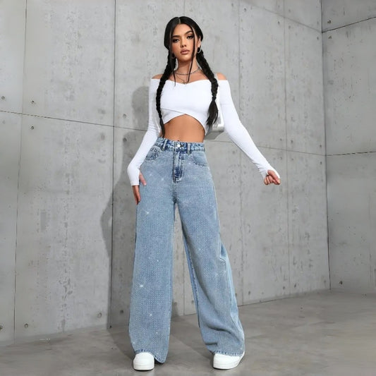 Rhinestone Straight Jeans
