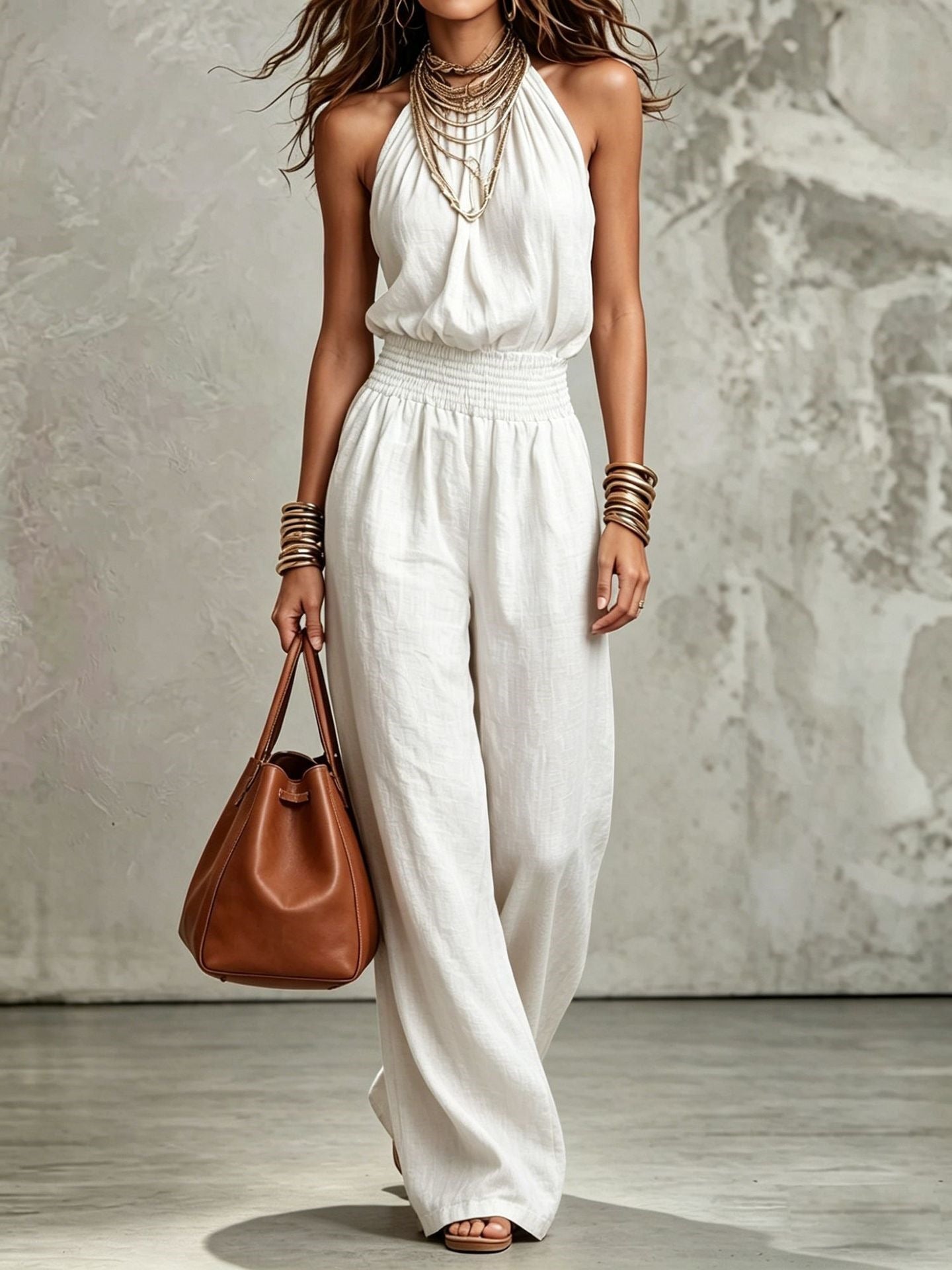 Backless Lace-up Wide-leg Jumpsuit