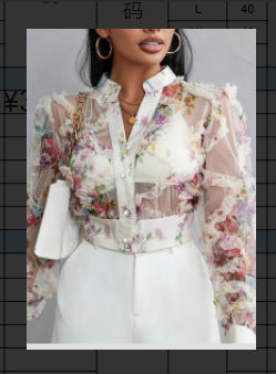 Lace Floral Chiffon Blouse