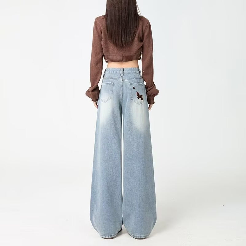Embroidered Wide-Leg Jeans