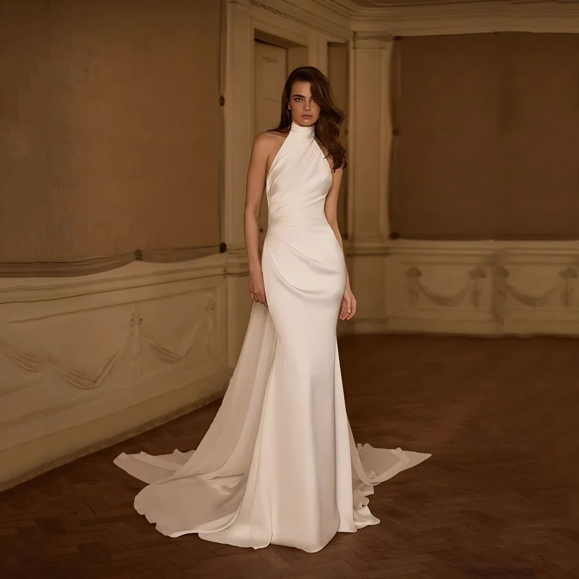 halter low back wedding dress Satin Backless Bridal Gown – DIAMONDSNEXT mermaid wedding dresses fitted Option:Full costume SS19 Black TULIP MAXI DRESS