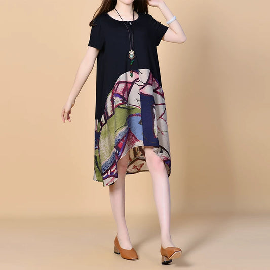 Cotton Short-sleeved Printed Skirt