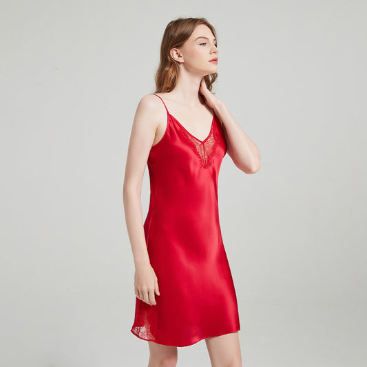 V-Neck Lace Silk Pajamas