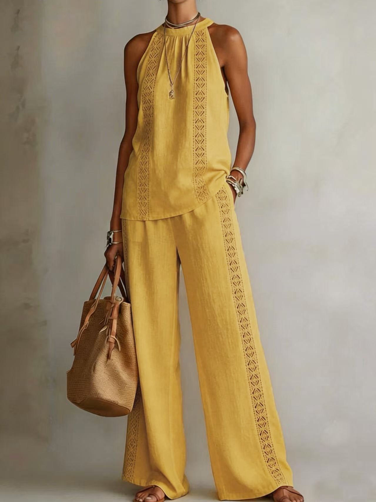Womens Backless Sleeveless Top & Pants Set