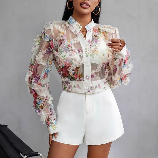 Lace Floral Chiffon Blouse