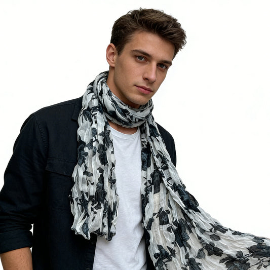 Black White Crinkle Scarf