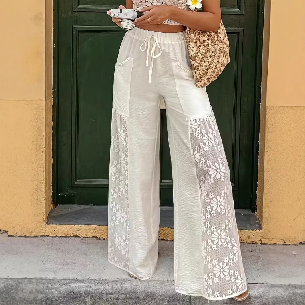 Lace-Patchwork Casual Pants
