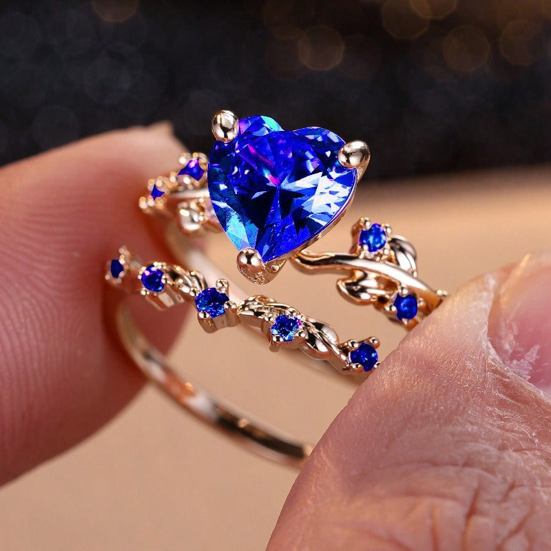 2-Piece Zircon Heart-shaped Stackable Rings