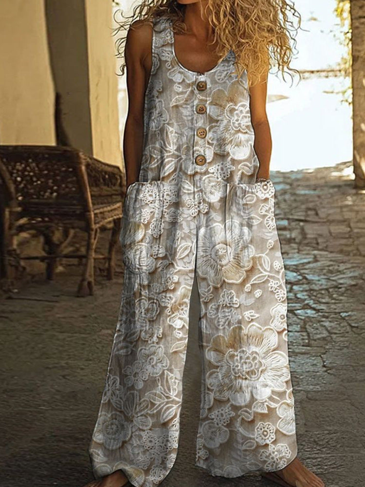 Womens Sleeveless Loose Jumpsuit