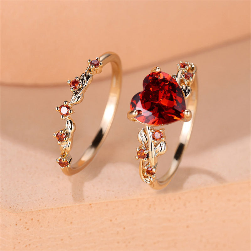 2-Piece Zircon Heart-shaped Stackable Rings