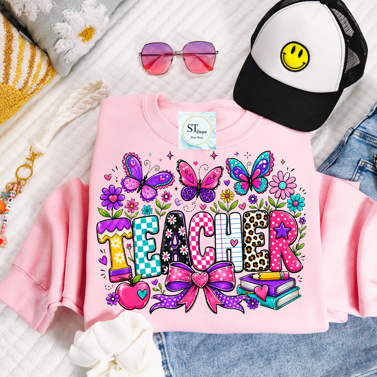 Colorful Butterfly Teacher Crewneck Sweatshirt