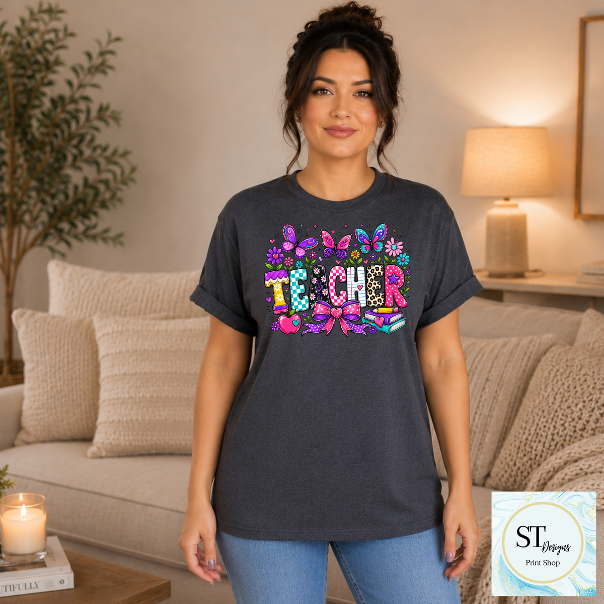 Colorful Butterfly Teacher Crewneck Sweatshirt