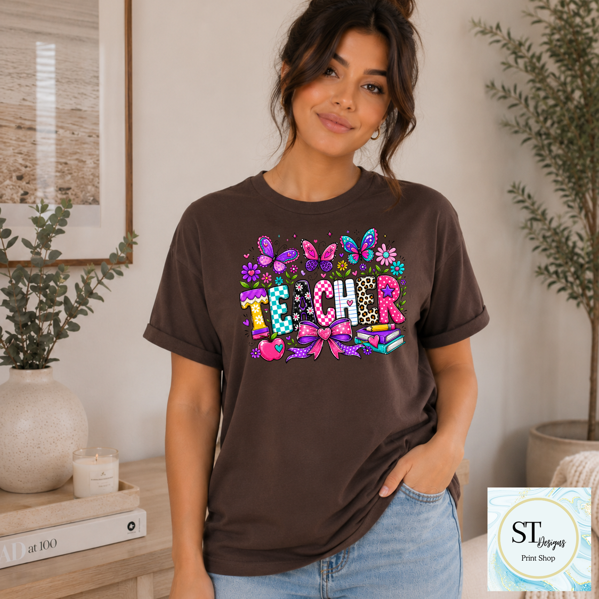 Colorful Butterfly Teacher Crewneck Sweatshirt