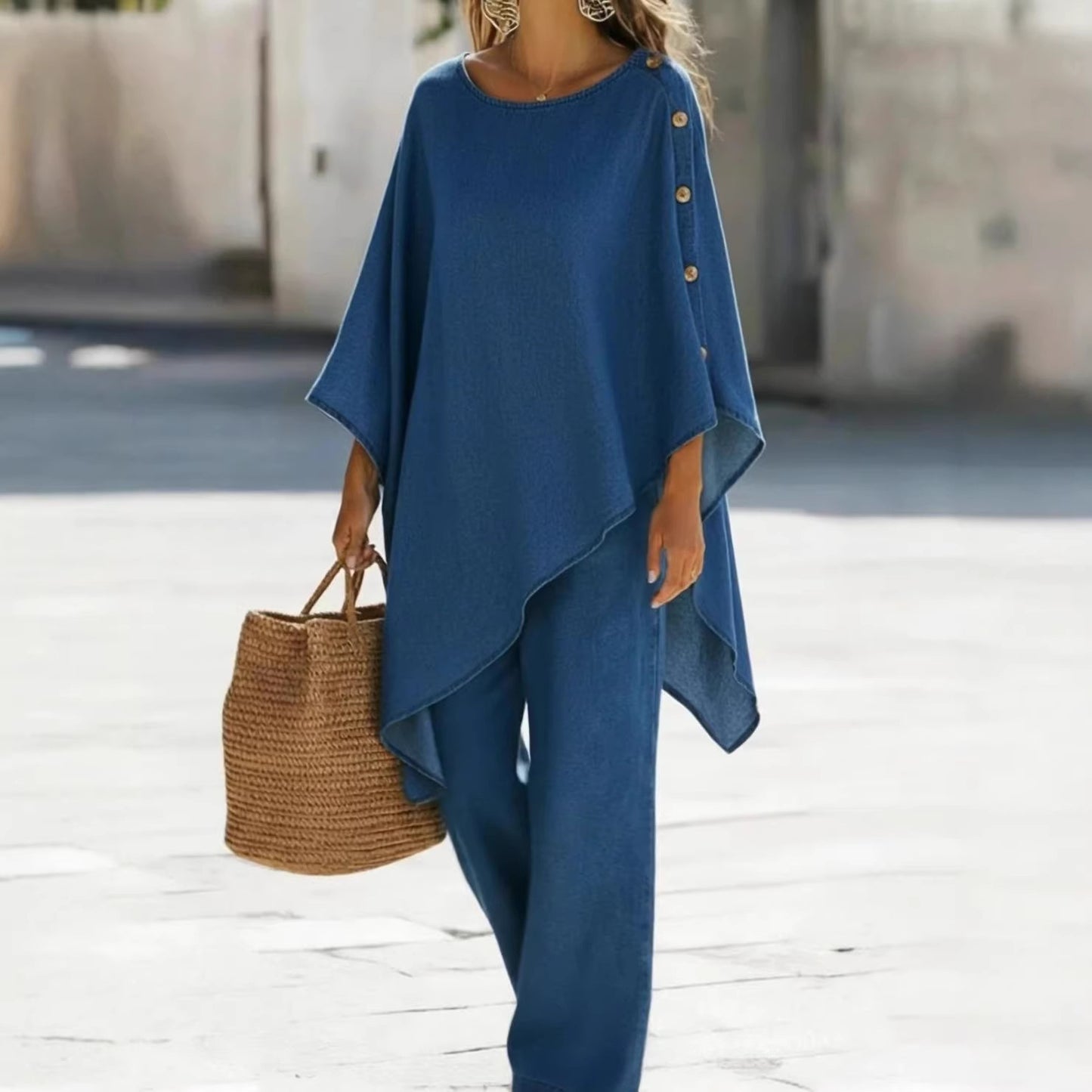 Womens Solid Loose Top & Pants Set