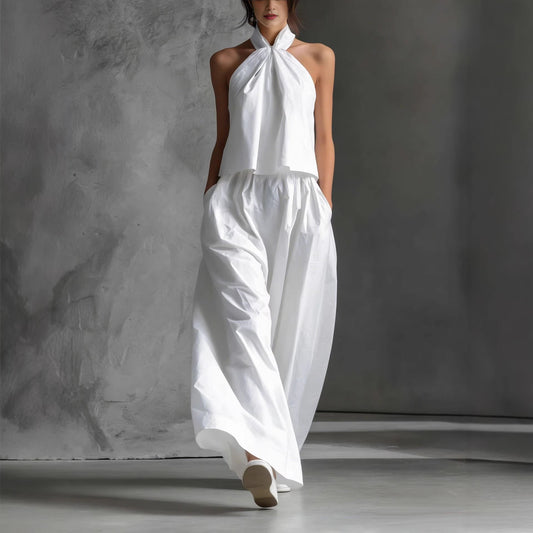 Womens Loose Sleeveless Top & Wide-Leg Pants Set