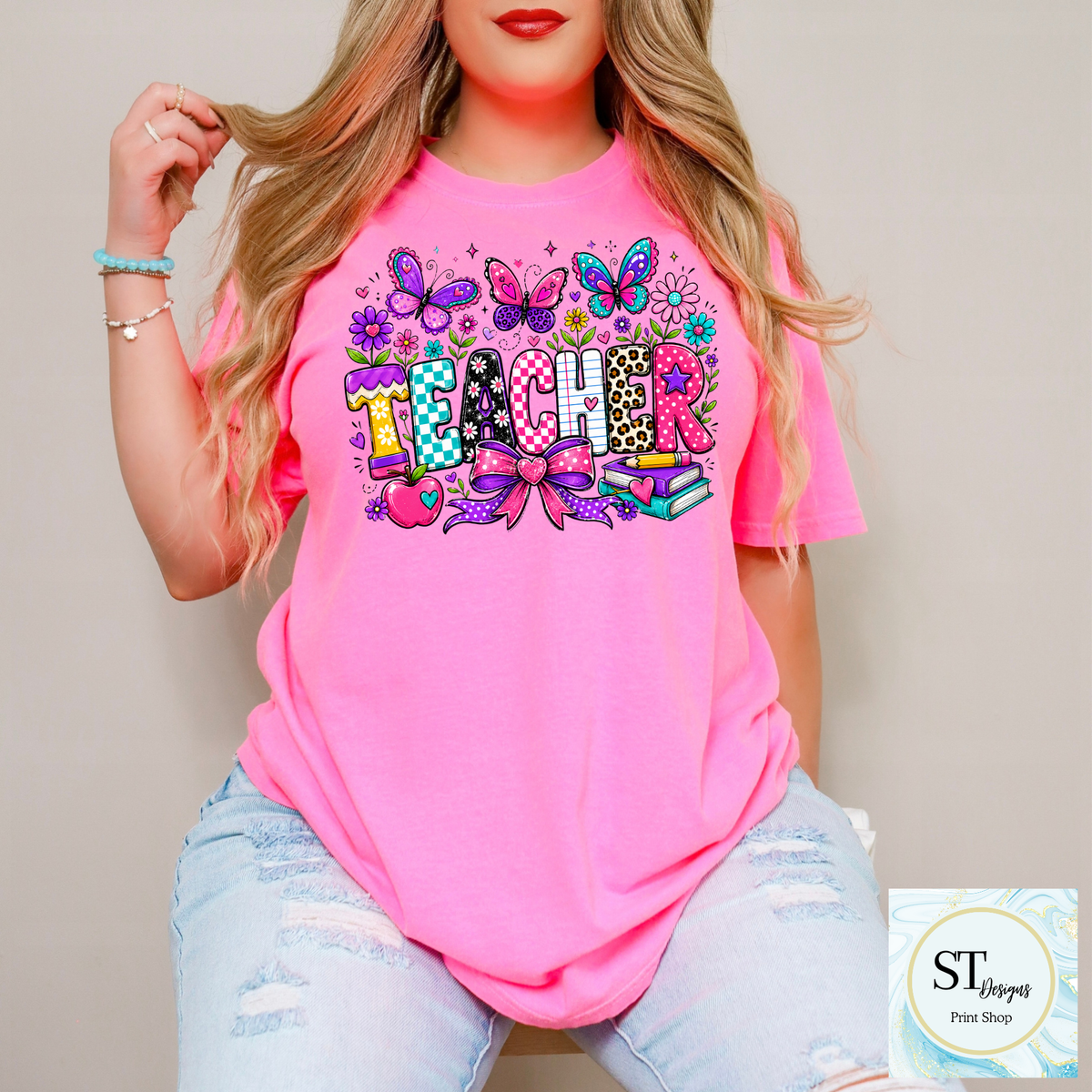 Colorful Butterfly Teacher Crewneck Sweatshirt
