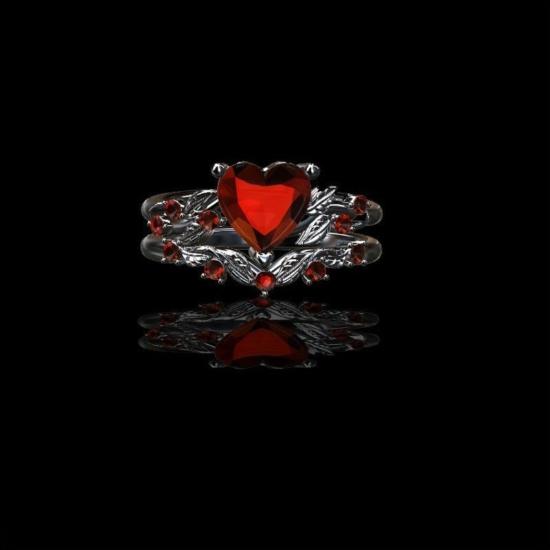 2-Piece Zircon Heart-shaped Stackable Rings