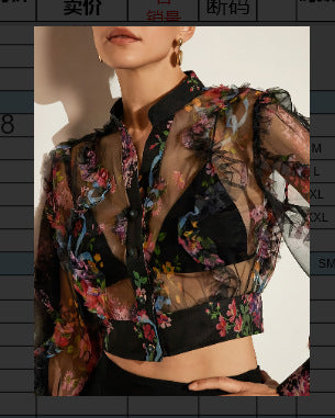 Lace Floral Chiffon Blouse