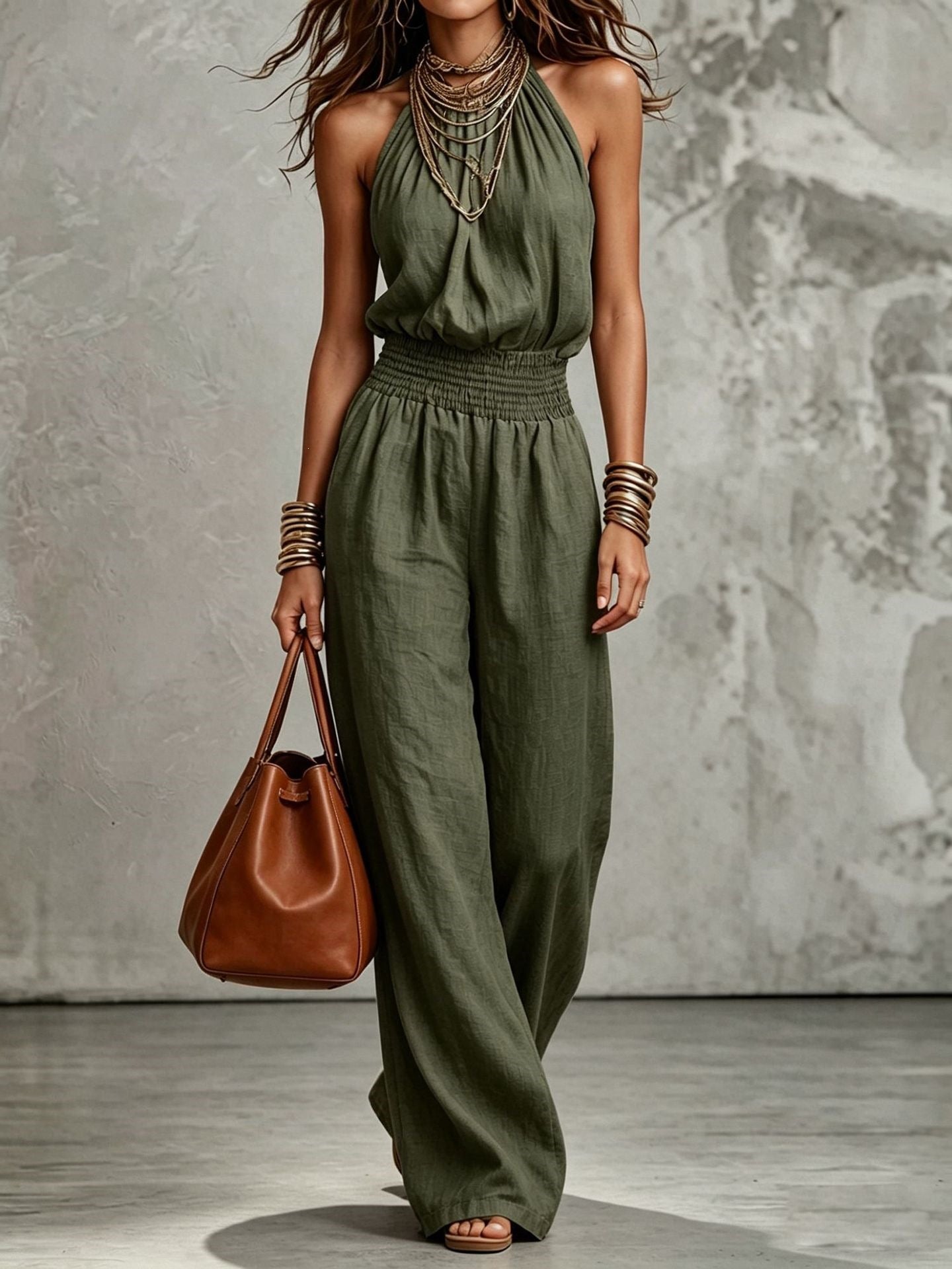 Backless Lace-up Wide-leg Jumpsuit