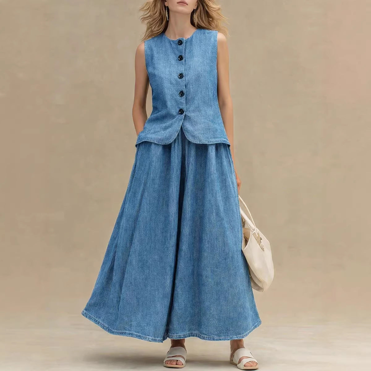 Womens Denim Top & A-Line Skirt Set