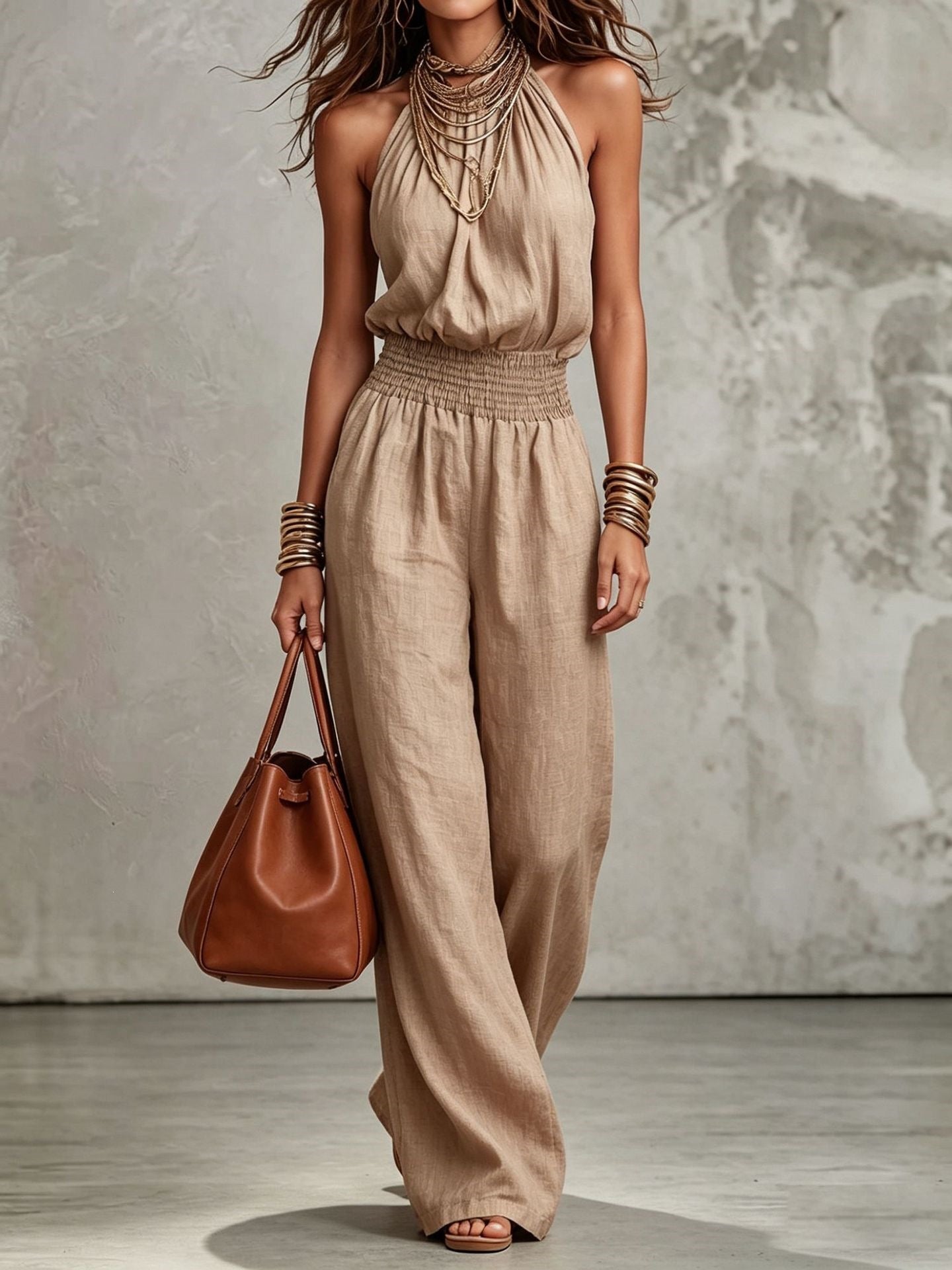 Backless Lace-up Wide-leg Jumpsuit
