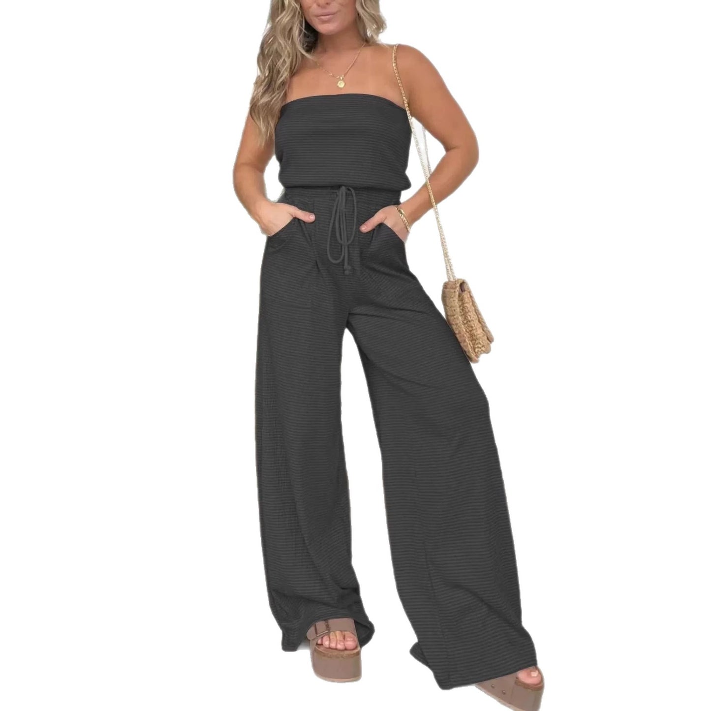 Womens Striped Tube Top Jumpsuit