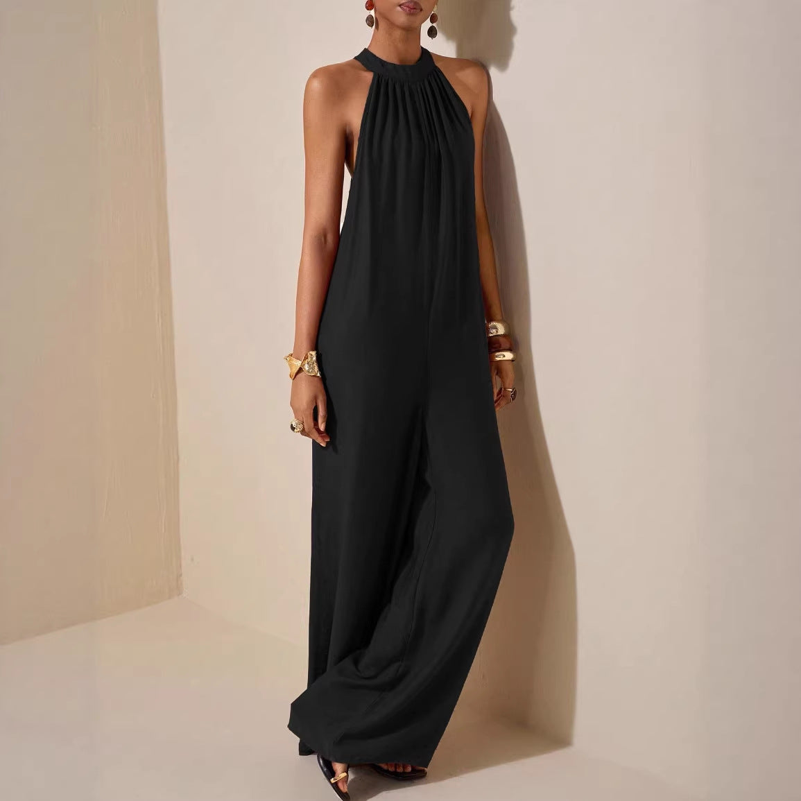 High-neck Halter Wide-leg Jumpsuit