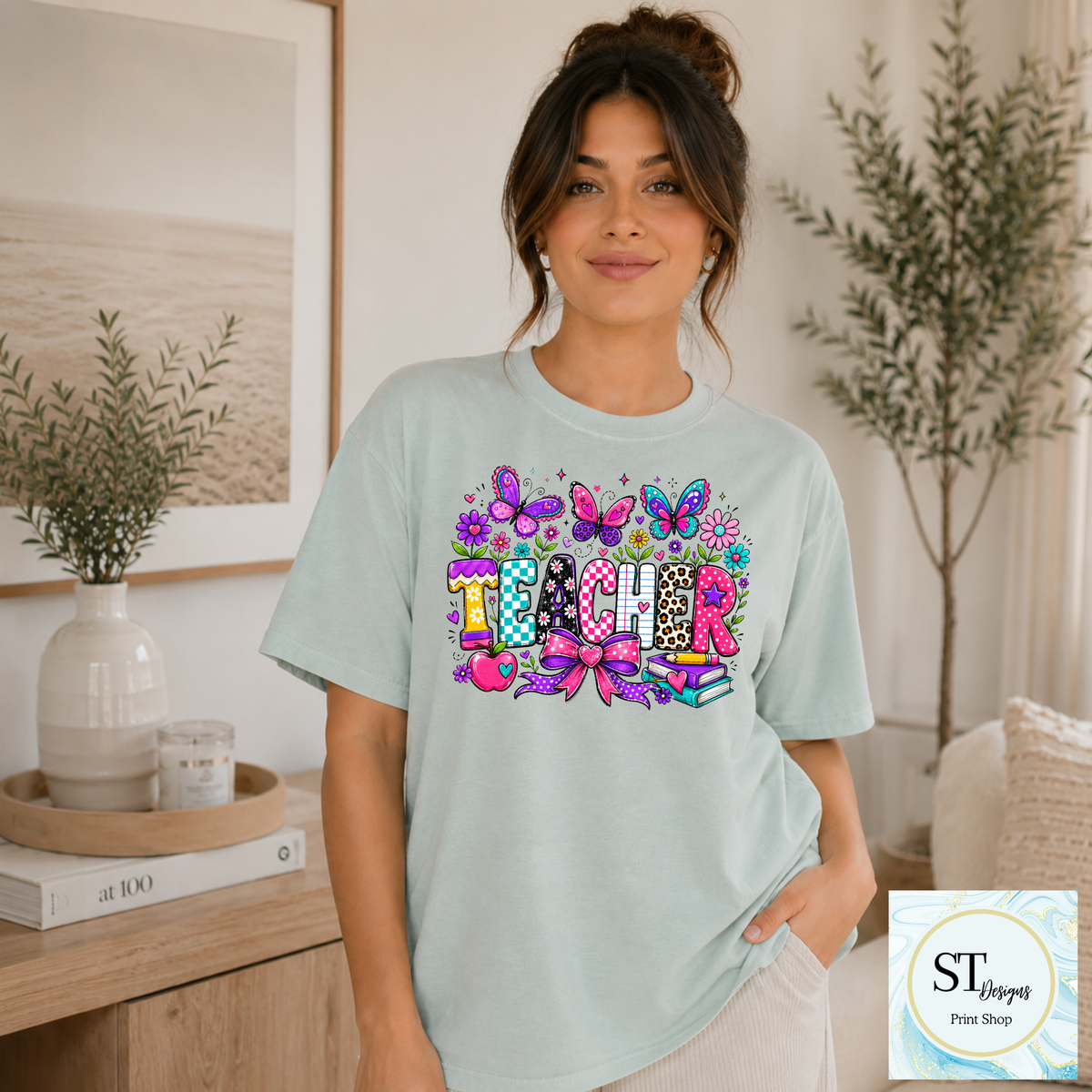 Colorful Butterfly Teacher Crewneck Sweatshirt