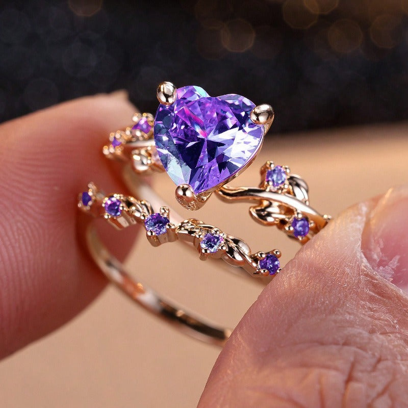 2-Piece Zircon Heart-shaped Stackable Rings