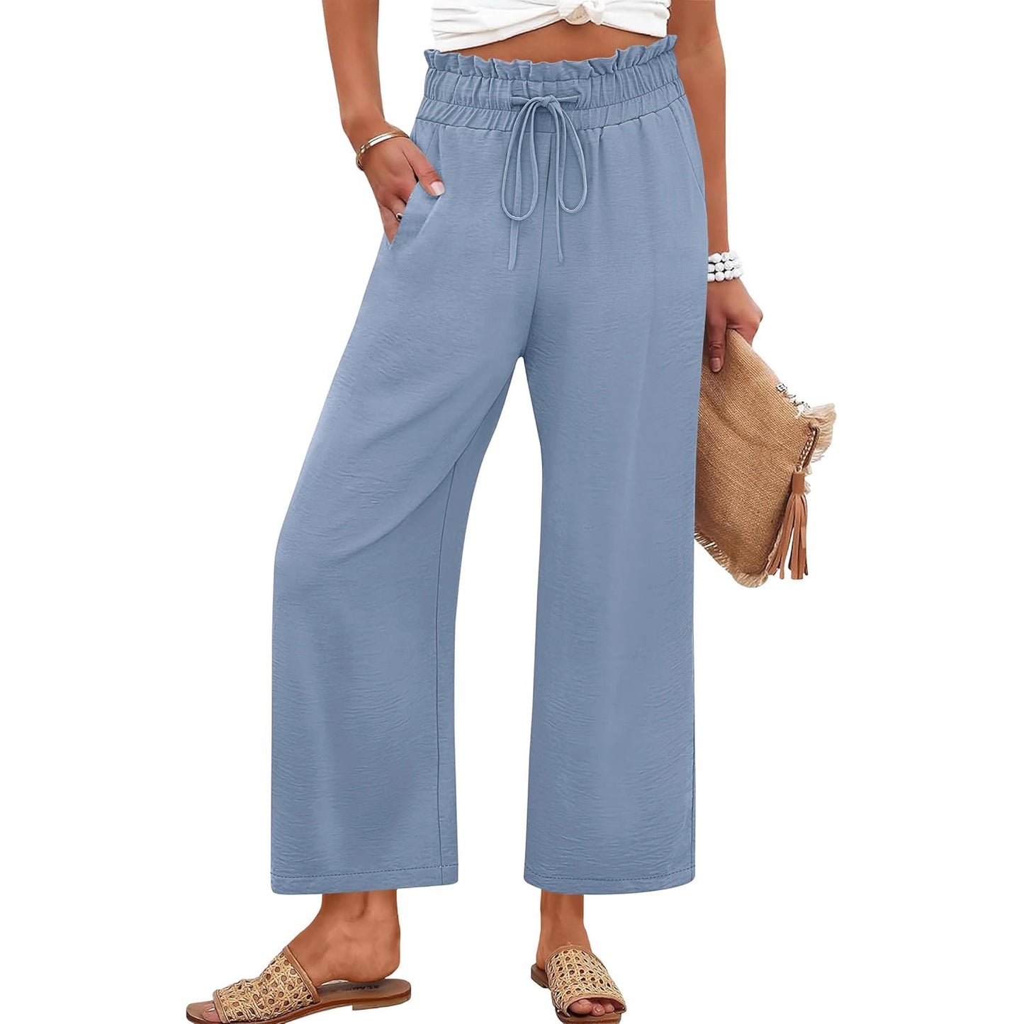 Solid-color Wide-leg Pants