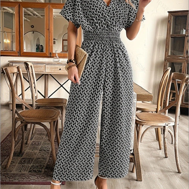 Summer V-neck Short-sleeve Jumpsuit