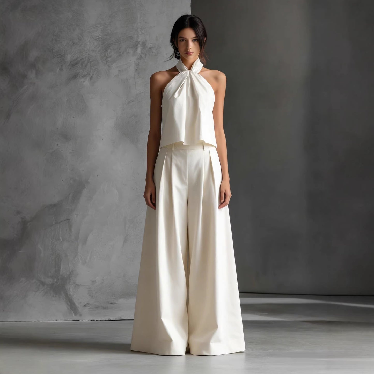 Womens Loose Sleeveless Top & Wide-Leg Pants Set