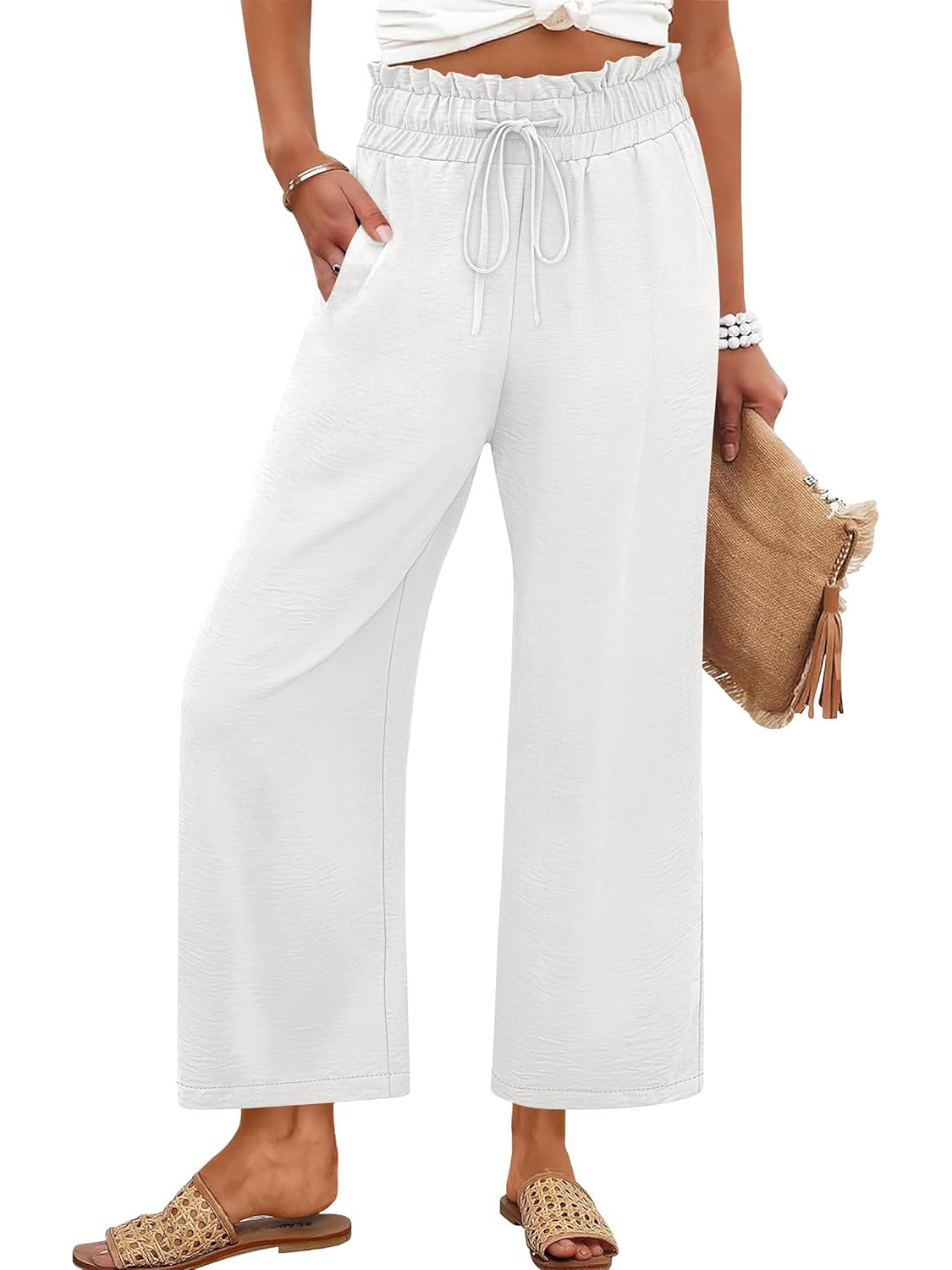 Solid-color Wide-leg Pants