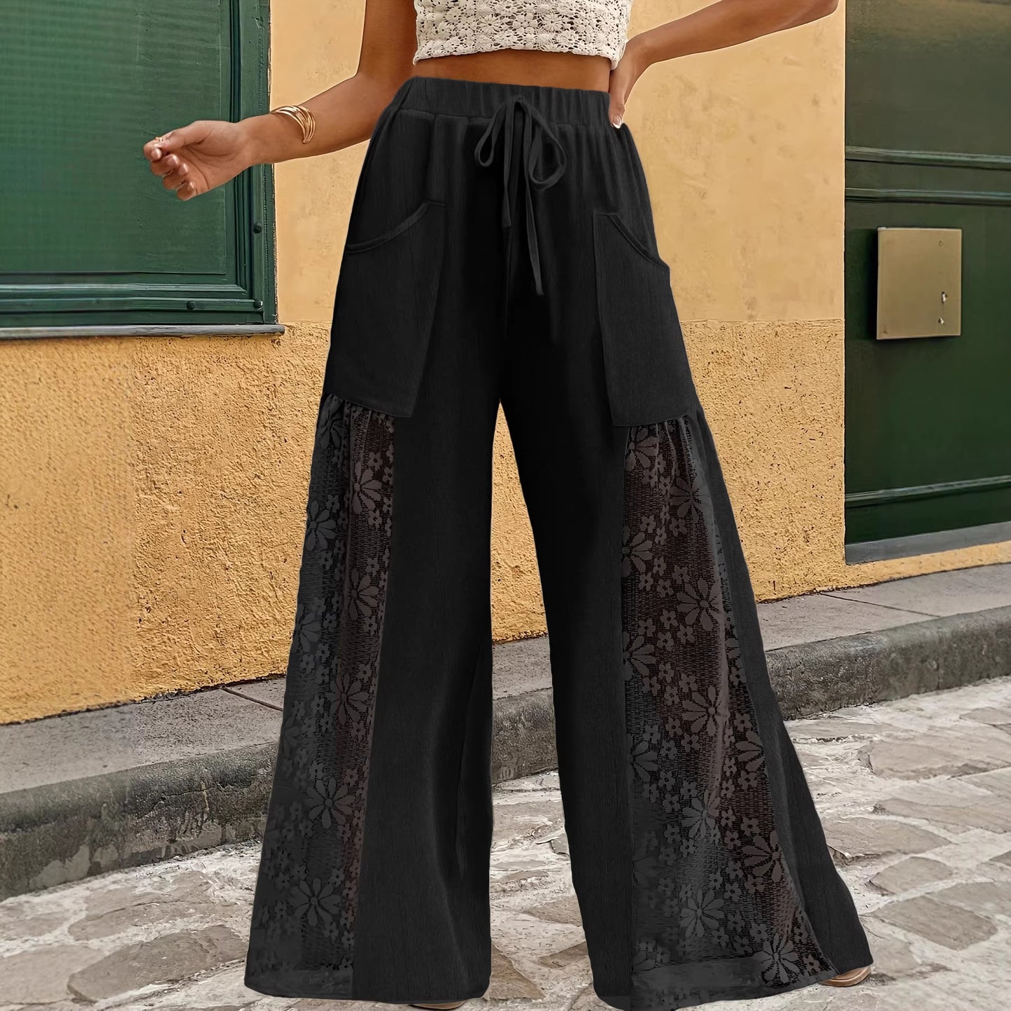 Lace-Patchwork Casual Pants