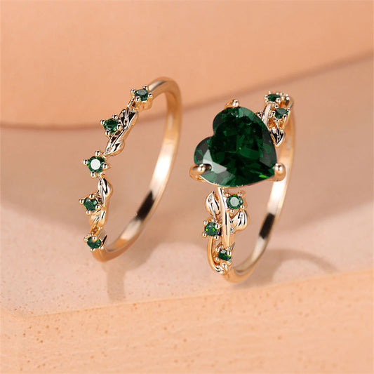2-Piece Zircon Heart-shaped Stackable Rings