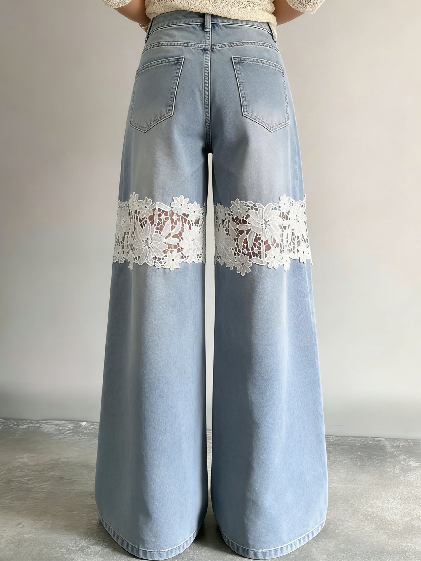Lace Insert Wide Leg Jeans