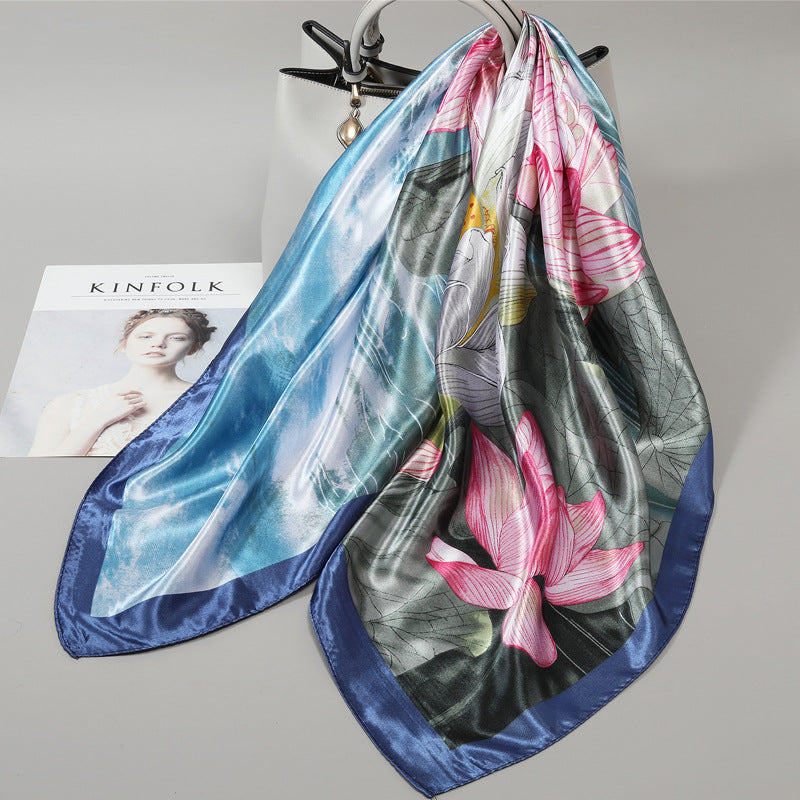 Floral Satin Square Scarf