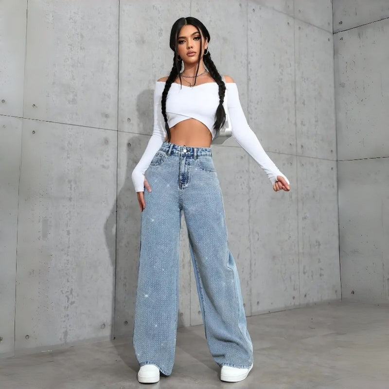 Rhinestone Straight Jeans