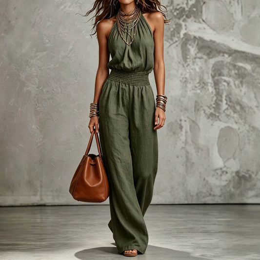 Backless Lace-up Wide-leg Jumpsuit
