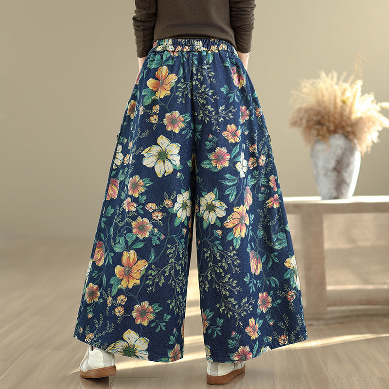 Retro Floral Wide-leg Jeans