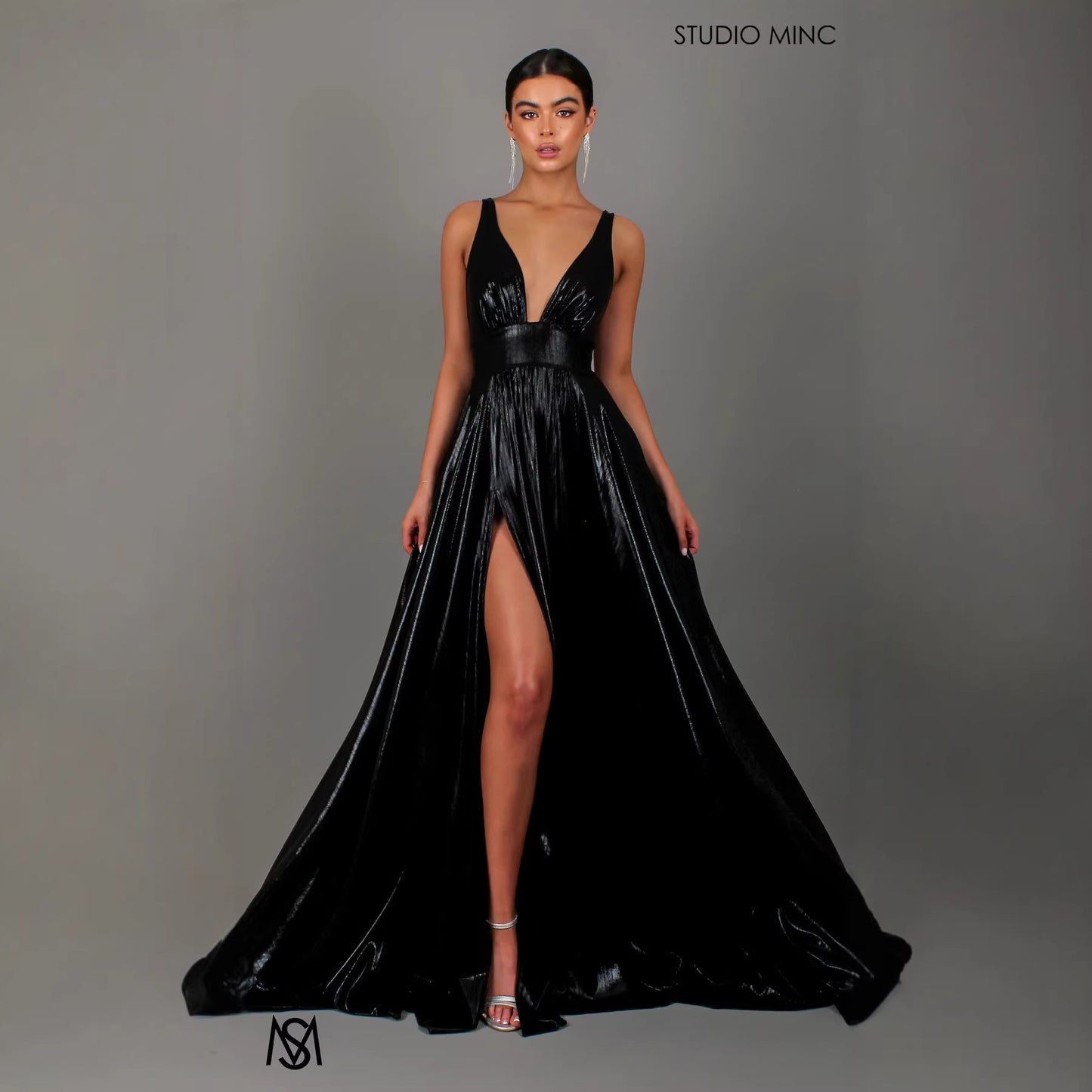 Draped Shoulder Split Dress
