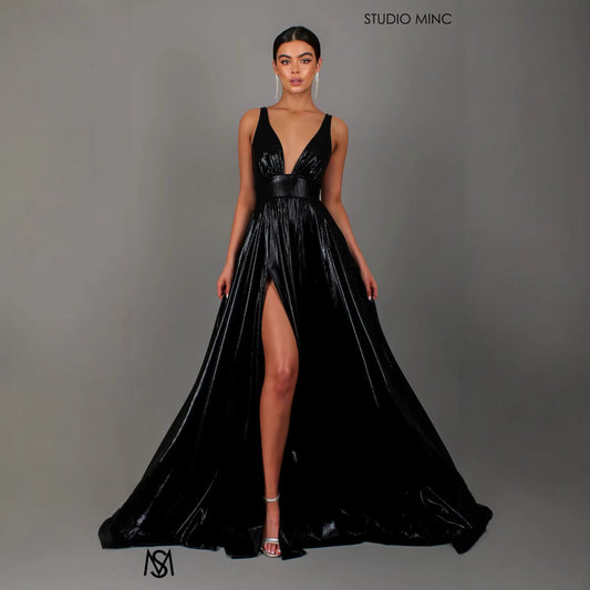 Draped Shoulder Split Dress