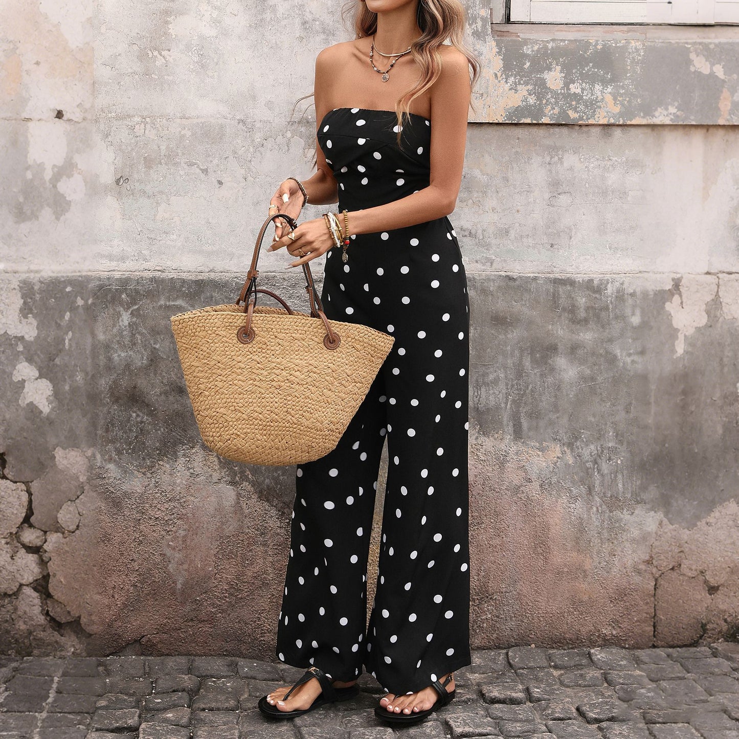 Womens Retro Polka-Dot Jumpsuit