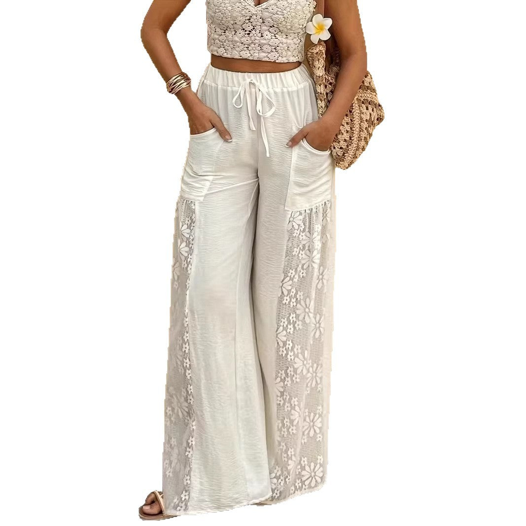 Lace-Patchwork Casual Pants