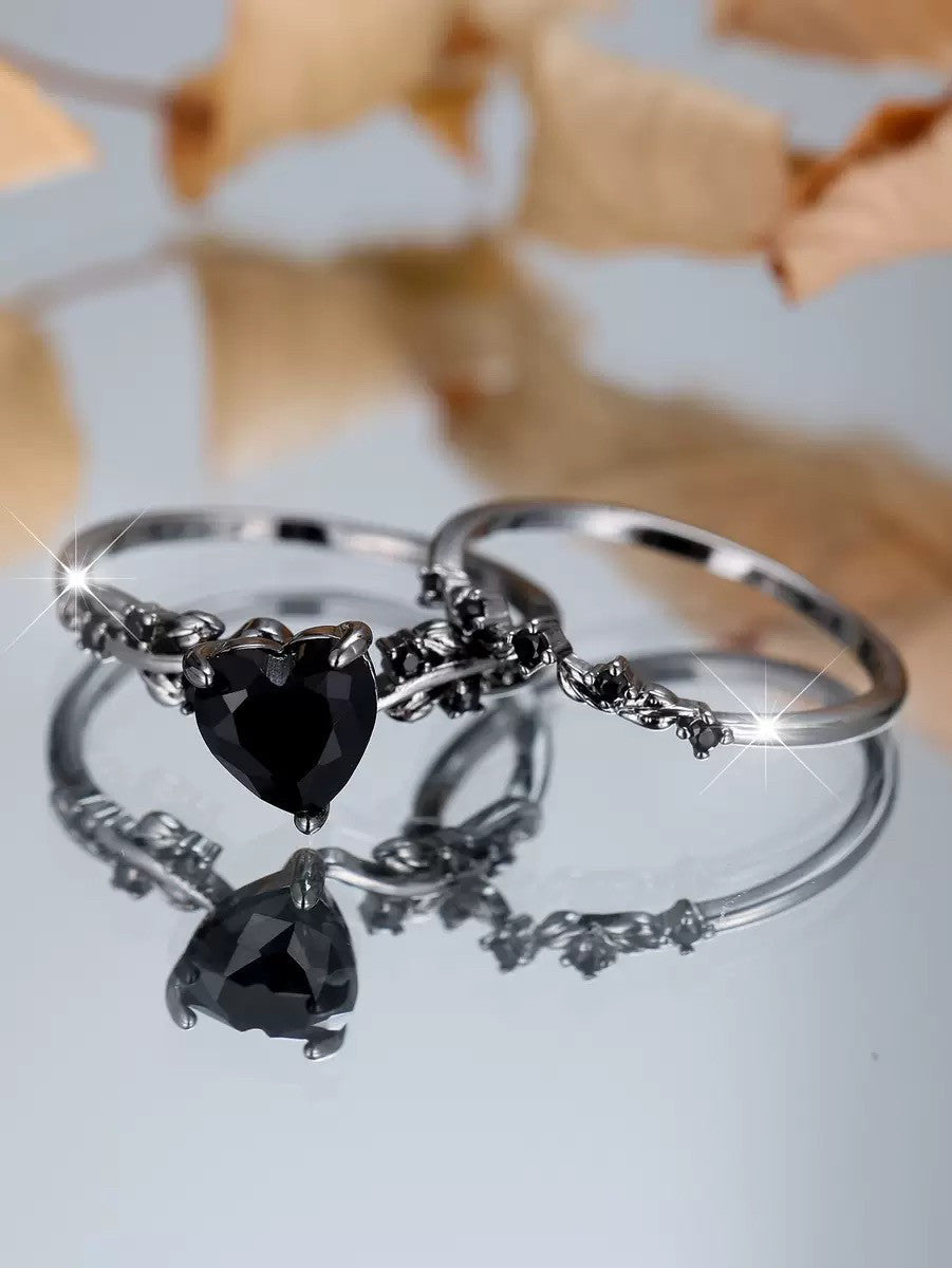 2-Piece Zircon Heart-shaped Stackable Rings