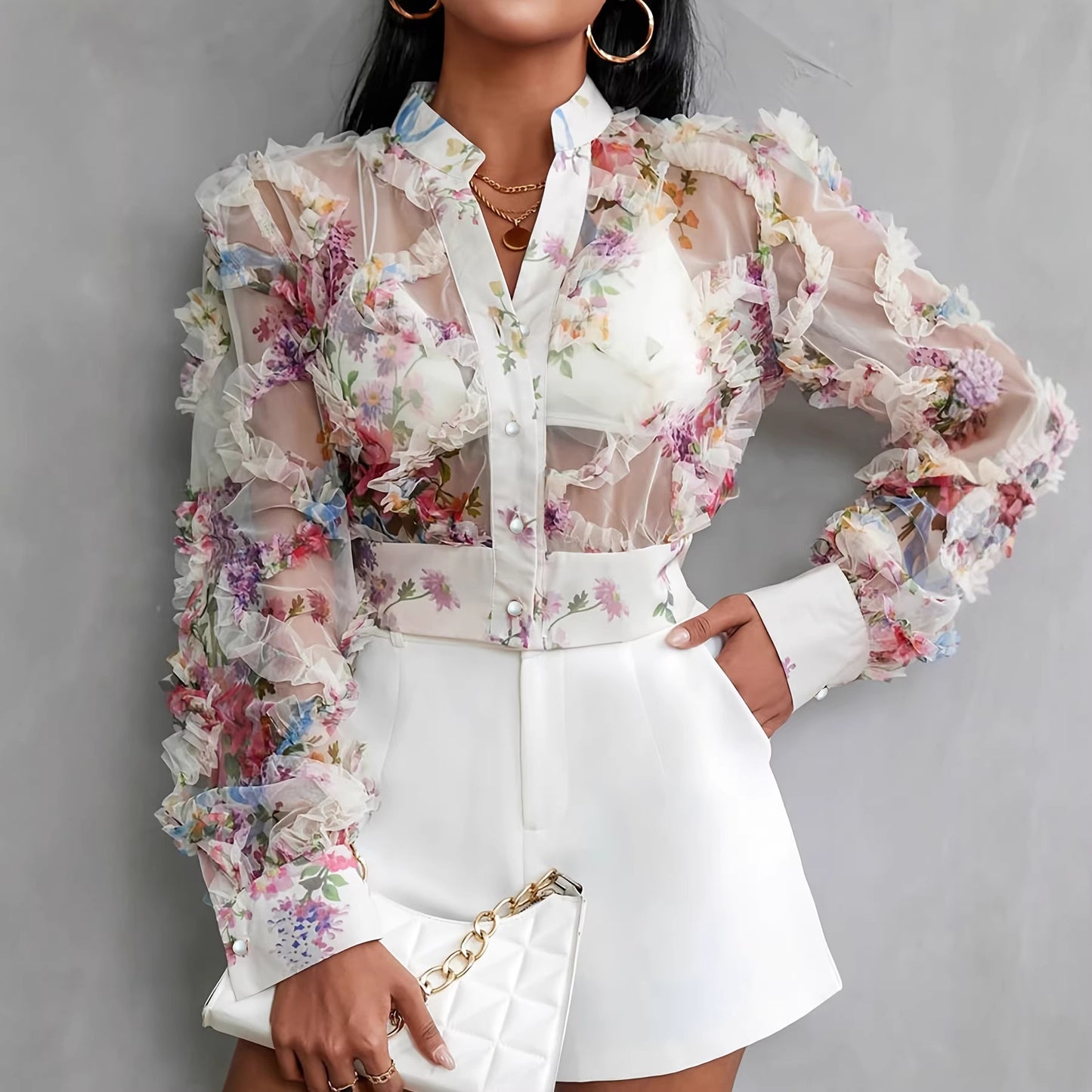 Lace Floral Chiffon Blouse