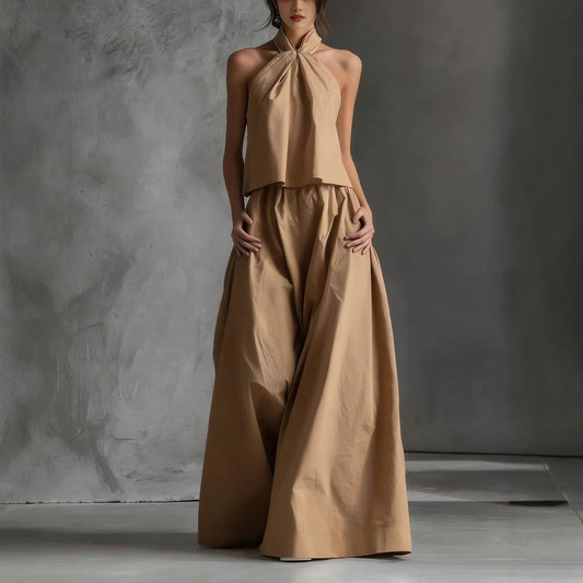 Womens Loose Sleeveless Top & Wide-Leg Pants Set